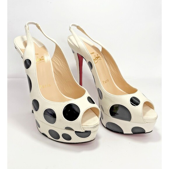 Christian Louboutin Polka Dot Peep Toe Platform Slingback Heels Patent Y2K Sz 36 - Picture 6 of 16